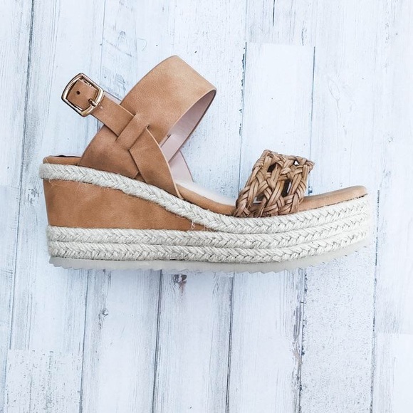 CLEARANCE Edith Weave Espadrille Wedge Camel - Picture 2 of 5